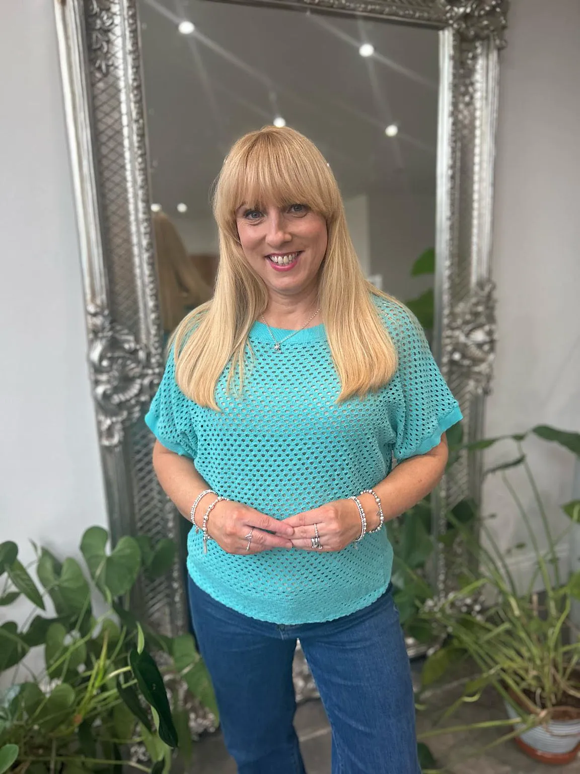 Aqua Multi Hole Knit Top Robyn