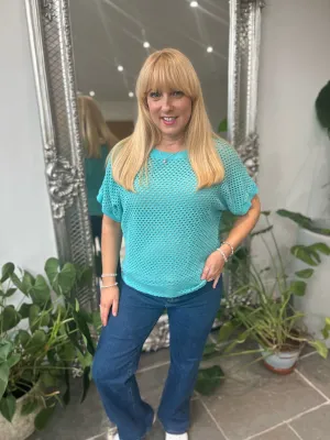 Aqua Multi Hole Knit Top Robyn