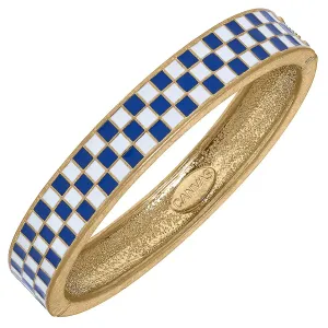 Blue Enamel Hinge Bangle in Blue & White