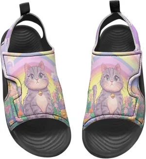 Cat Sport Sandals for Girls,Cute Rainbow Water Shoes Summer Outdoor Athletic Hiking Beach Sandals for Toddler/Little/Big Kids