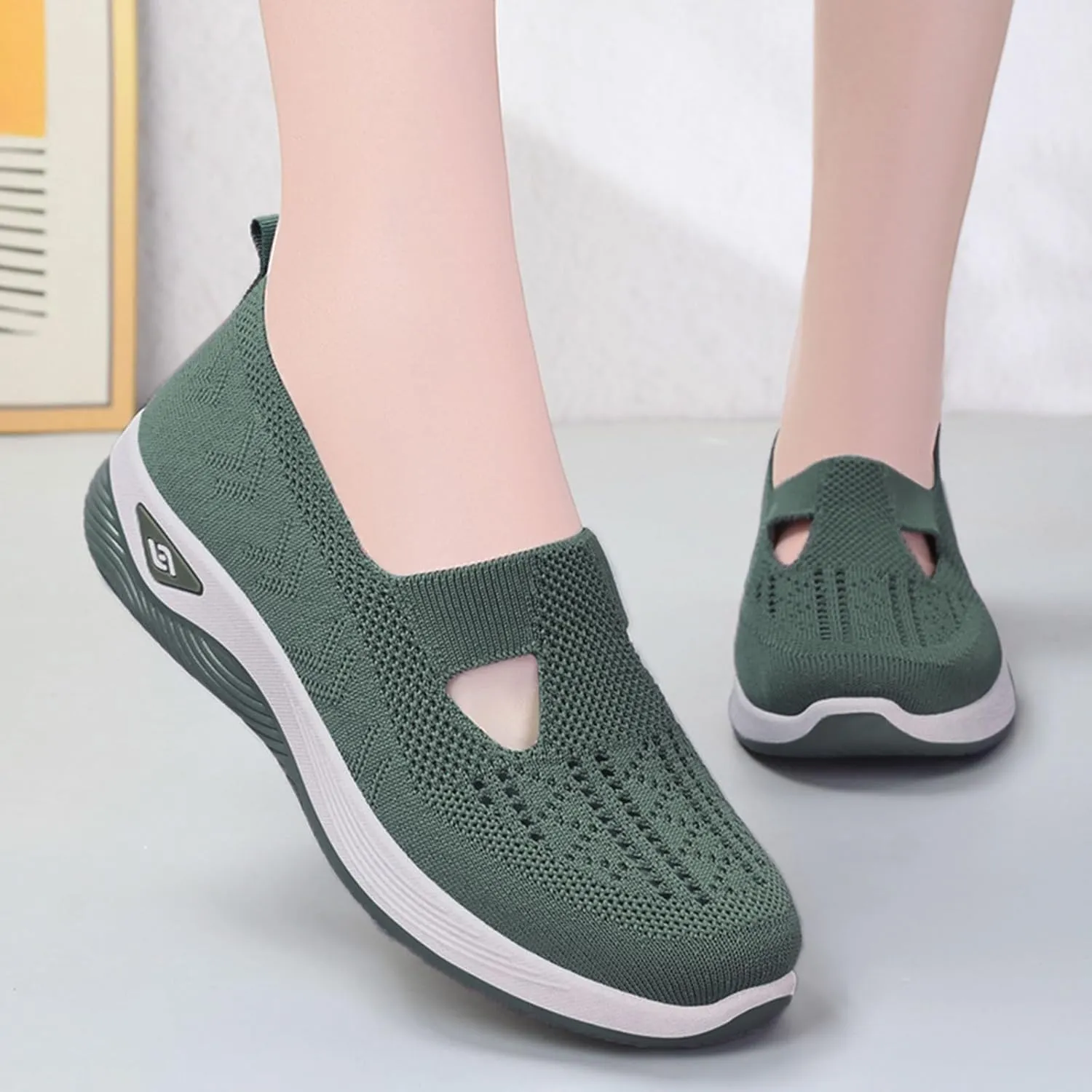 Cathalem Platform Sneakers for Women, Walking Slip on Diabetic Foam Shoes Hands Free Slip in Sneakers Arch Support