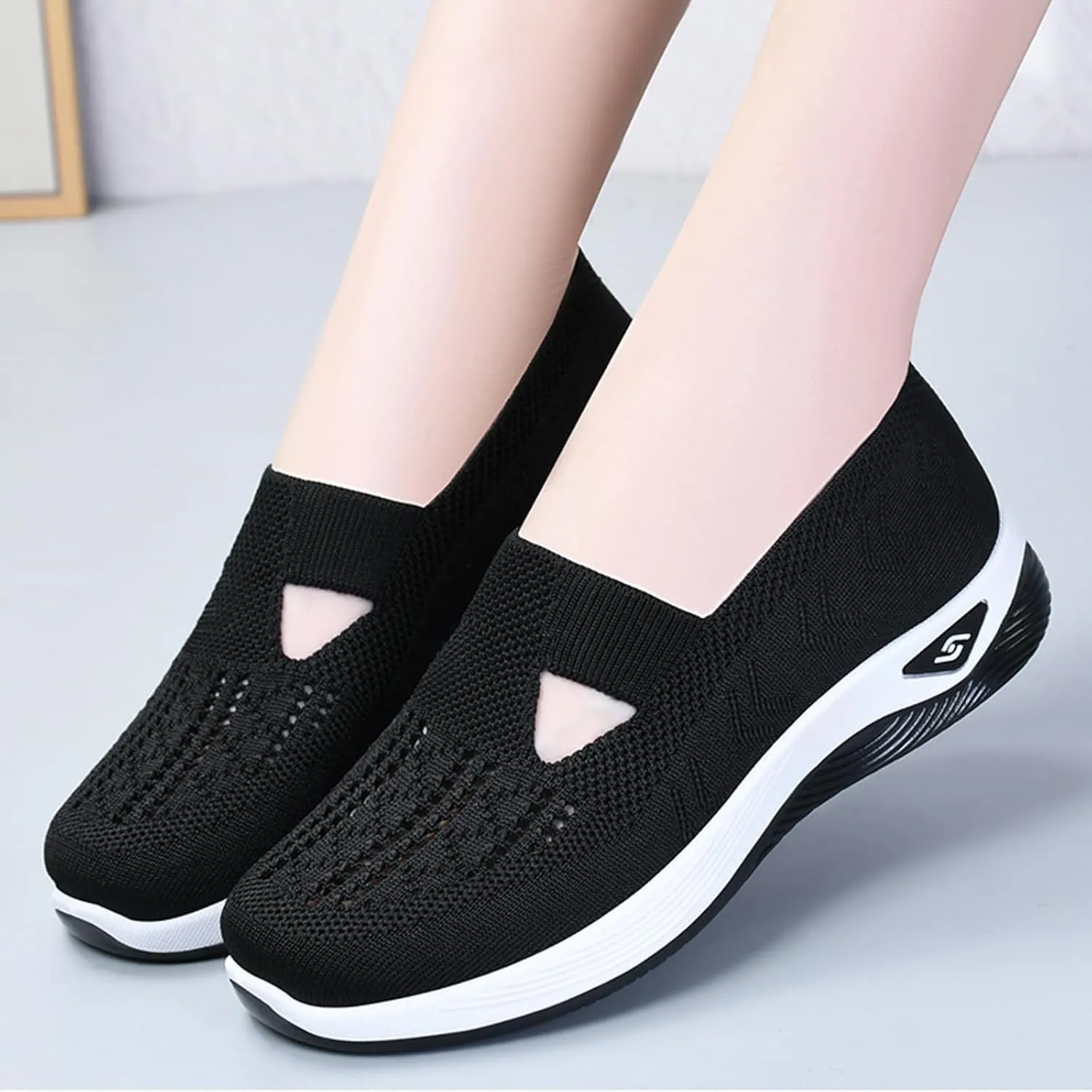Cathalem Platform Sneakers for Women, Walking Slip on Diabetic Foam Shoes Hands Free Slip in Sneakers Arch Support