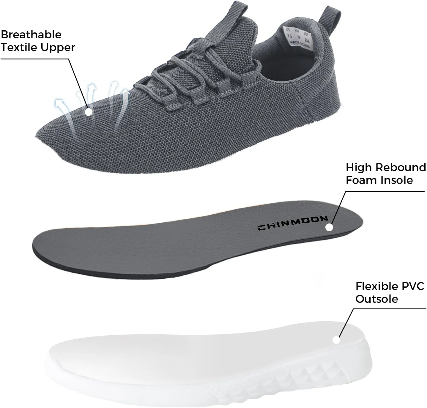 CHINMOON Women's Slip On Walking Shoes Lightweight Non Slip Running Gym Shoes Breathable Fashion Sneakers