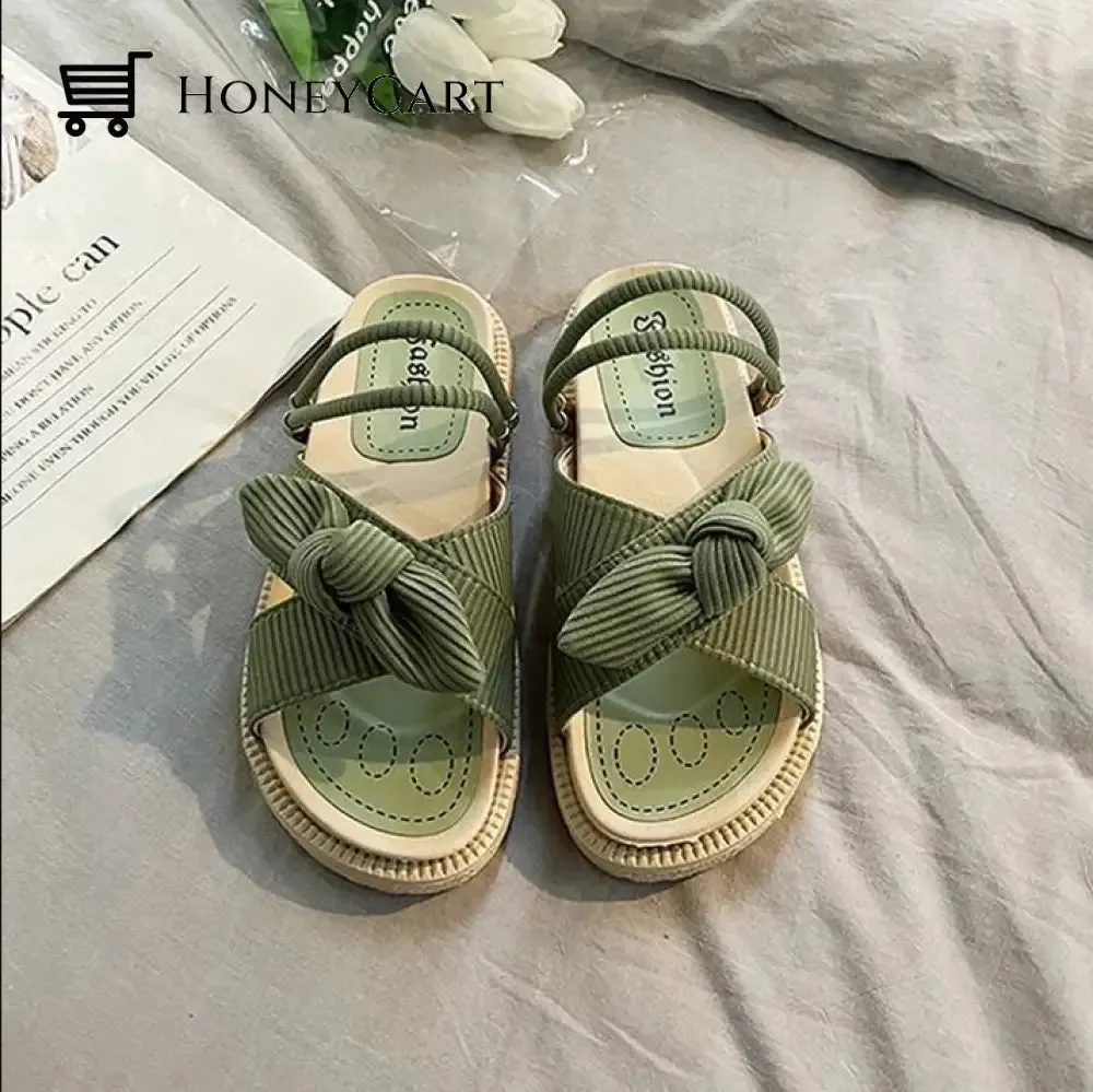 Comfortable Ribbed Corduroy Bow Slip On Sling Back Platform sandals