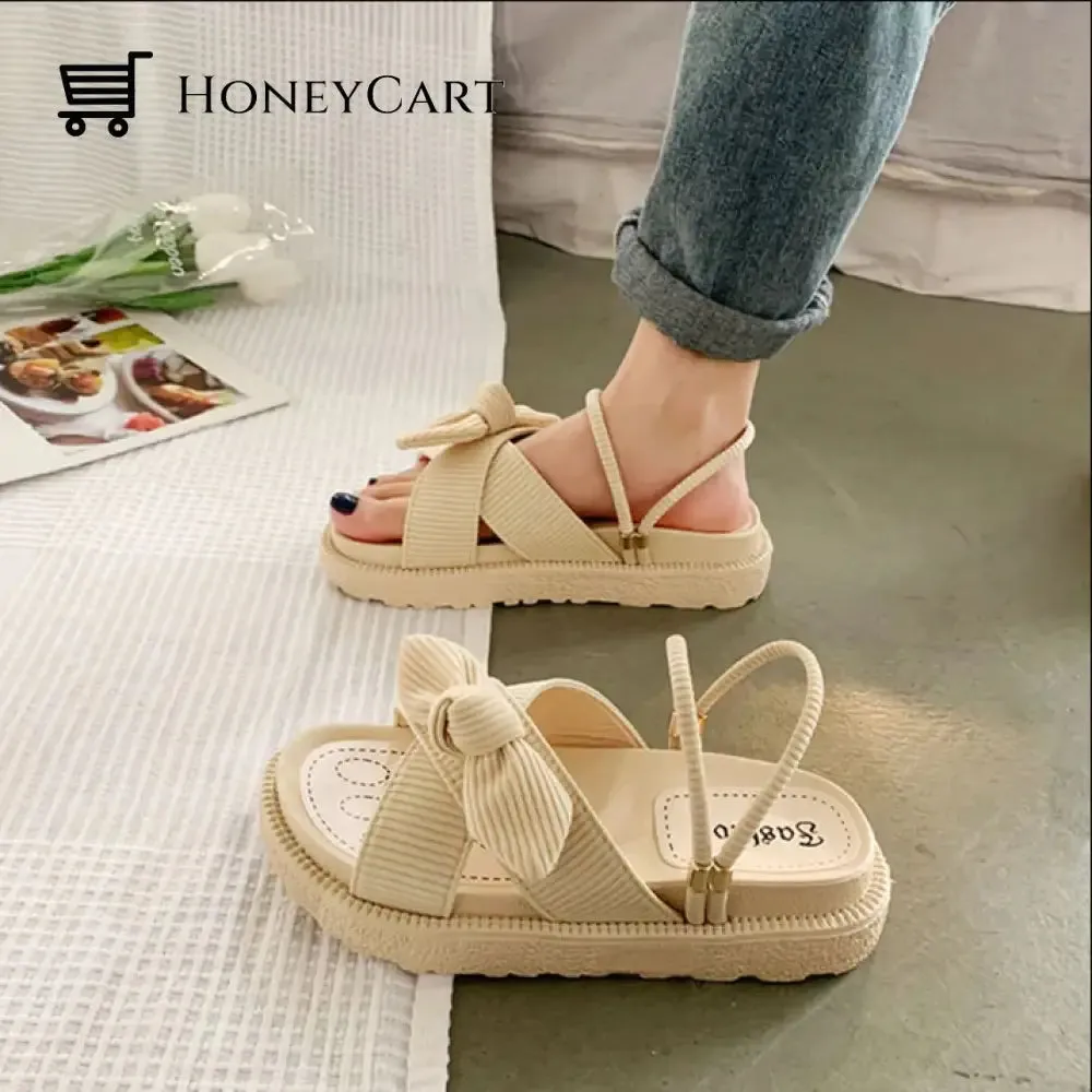 Comfortable Ribbed Corduroy Bow Slip On Sling Back Platform sandals