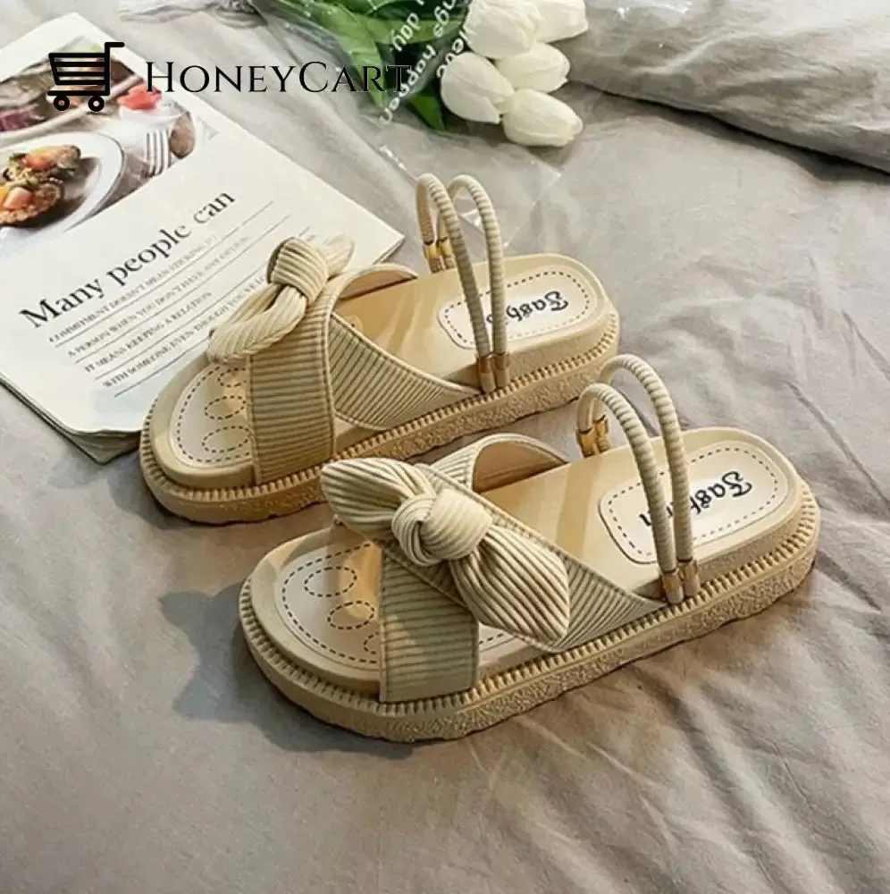 Comfortable Ribbed Corduroy Bow Slip On Sling Back Platform sandals