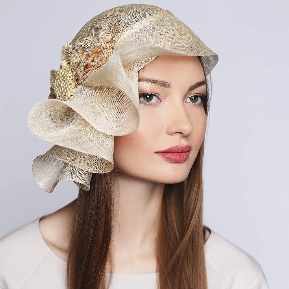 Couture hat with bow and brooch Kentucky Derby Wedding headwear