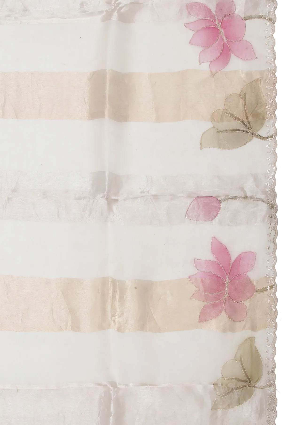 Cream Organza Saree with Gold Flower Motif