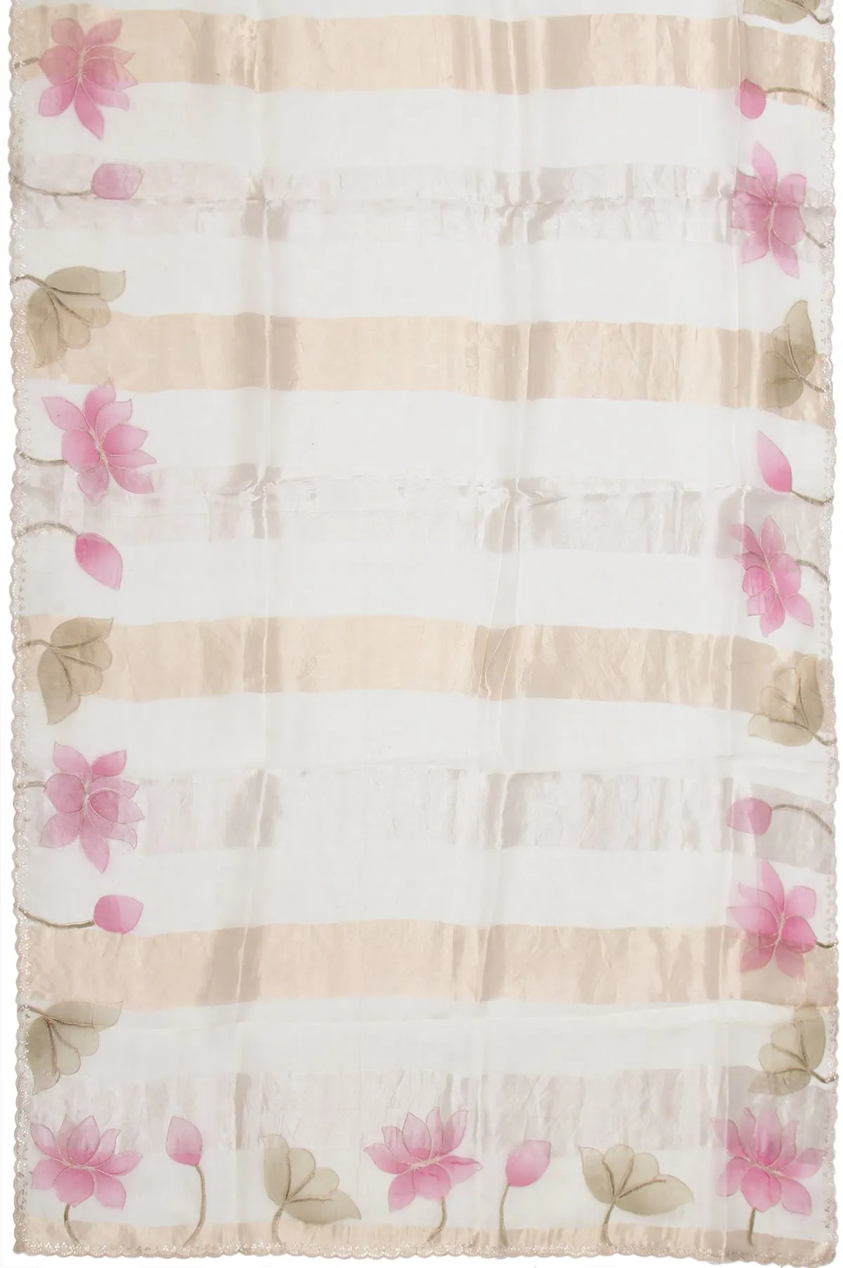 Cream Organza Saree with Gold Flower Motif