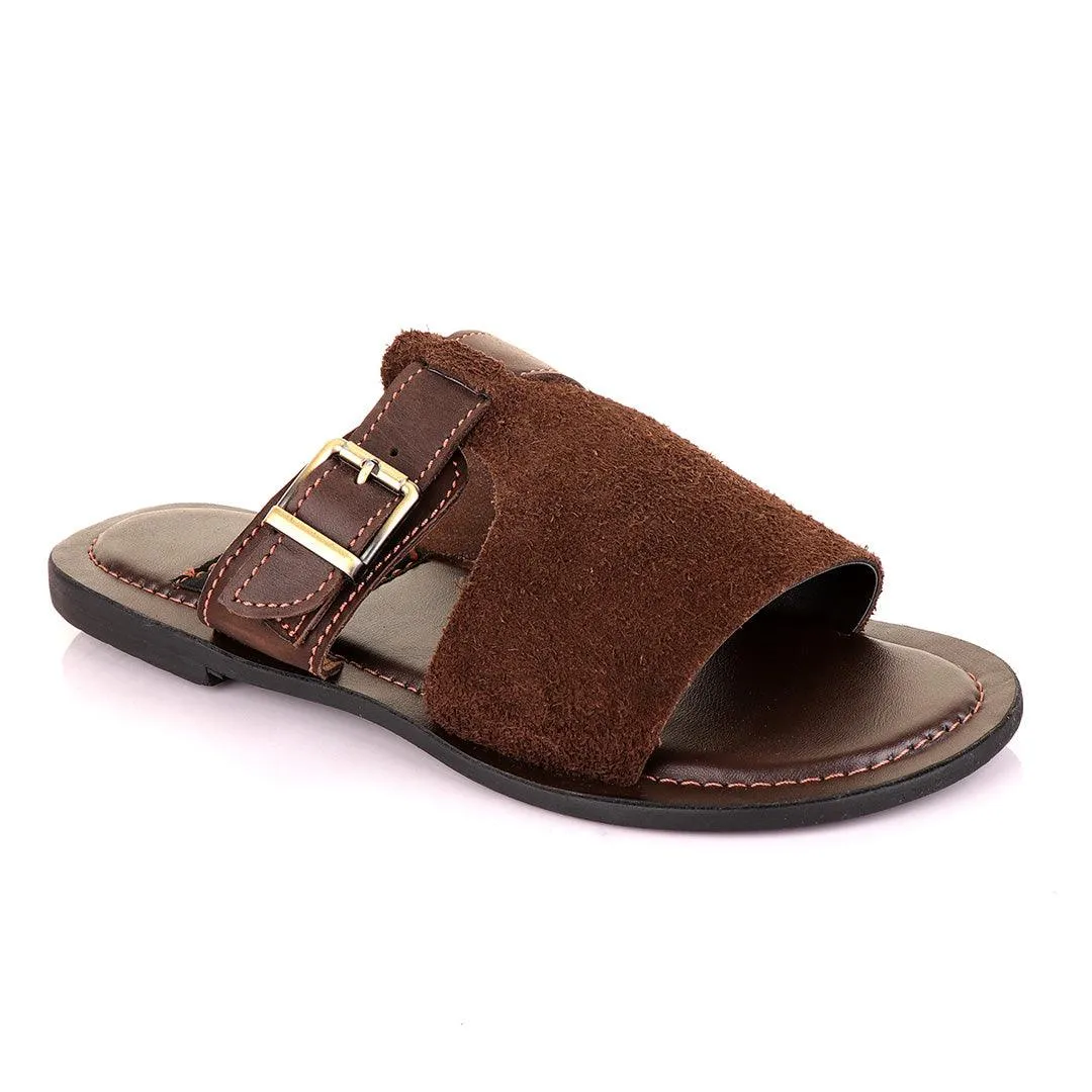 Credible Unisex Leather Brown Slippers