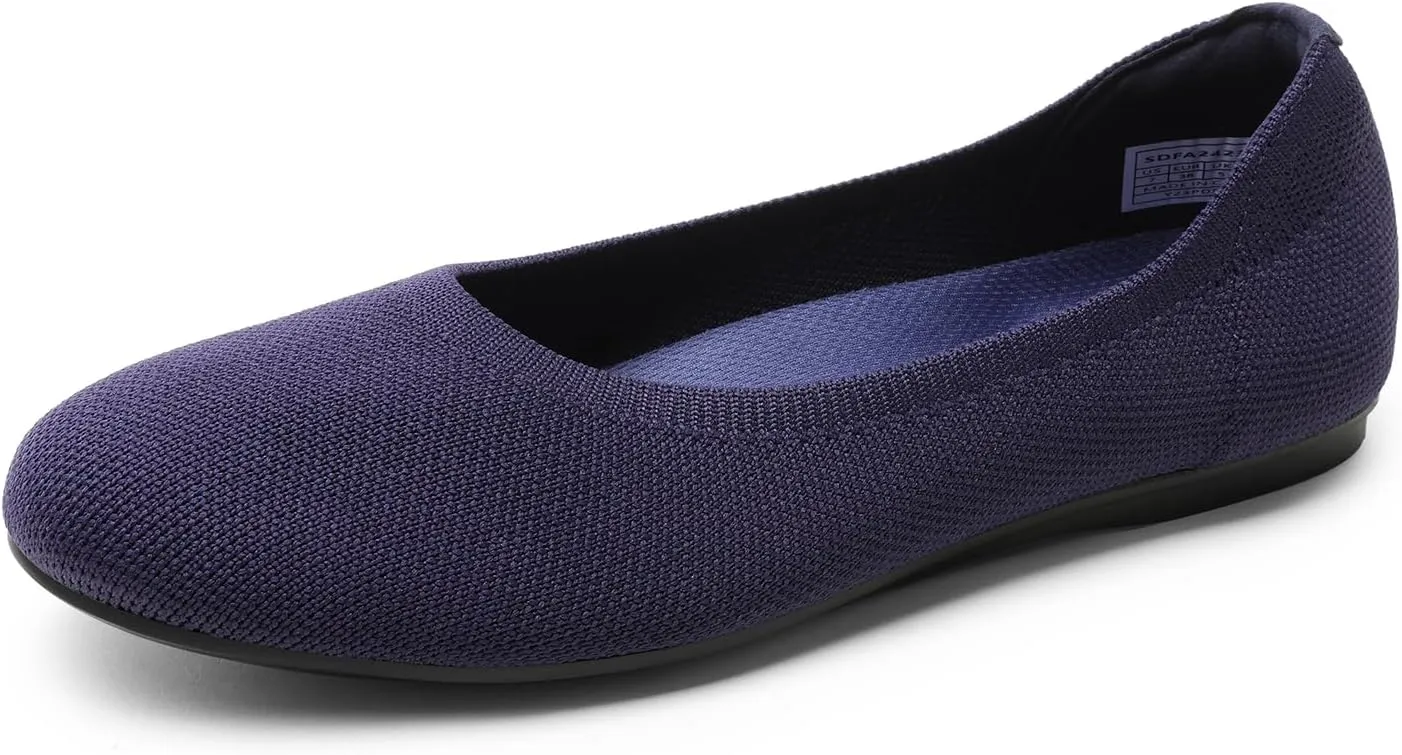 DREAM PAIRS Ballet Flats Shoes for Women, Foldable Knit Women's Flats with Arch Support, Comfortable Shoes for Women Dressy Casual Work Office
