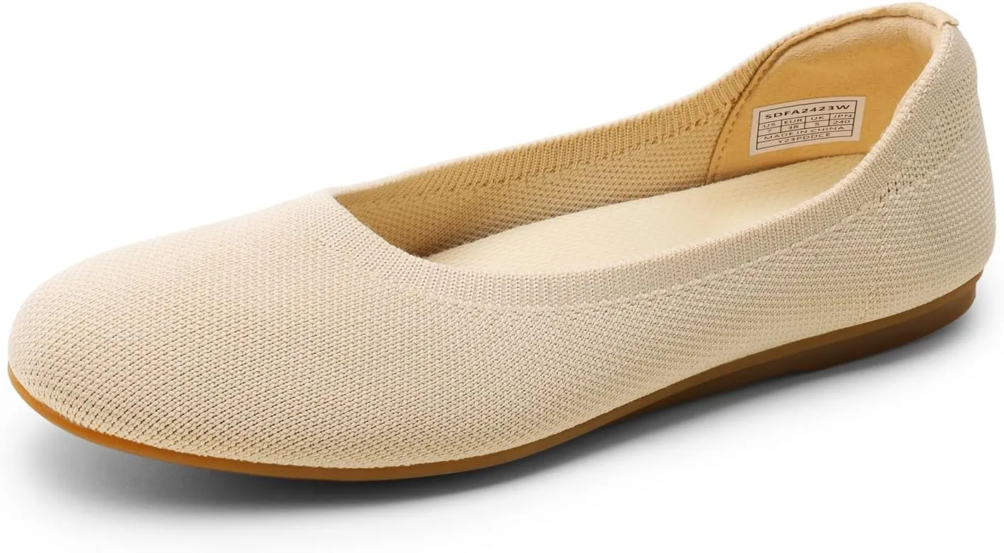 DREAM PAIRS Ballet Flats Shoes for Women, Foldable Knit Women's Flats with Arch Support, Comfortable Shoes for Women Dressy Casual Work Office