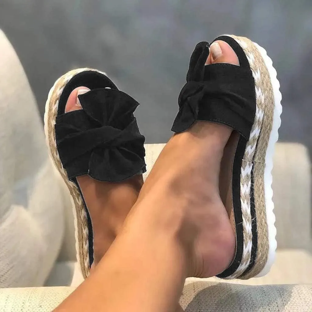 Eduavar Womens Wedge Sandals, Orthopedic Sandals for Women Bow Tie Sandals Slip On Espadrille Platform Sandals