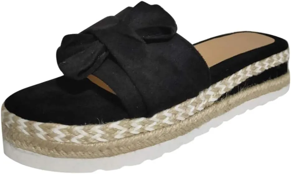 Eduavar Womens Wedge Sandals, Orthopedic Sandals for Women Bow Tie Sandals Slip On Espadrille Platform Sandals