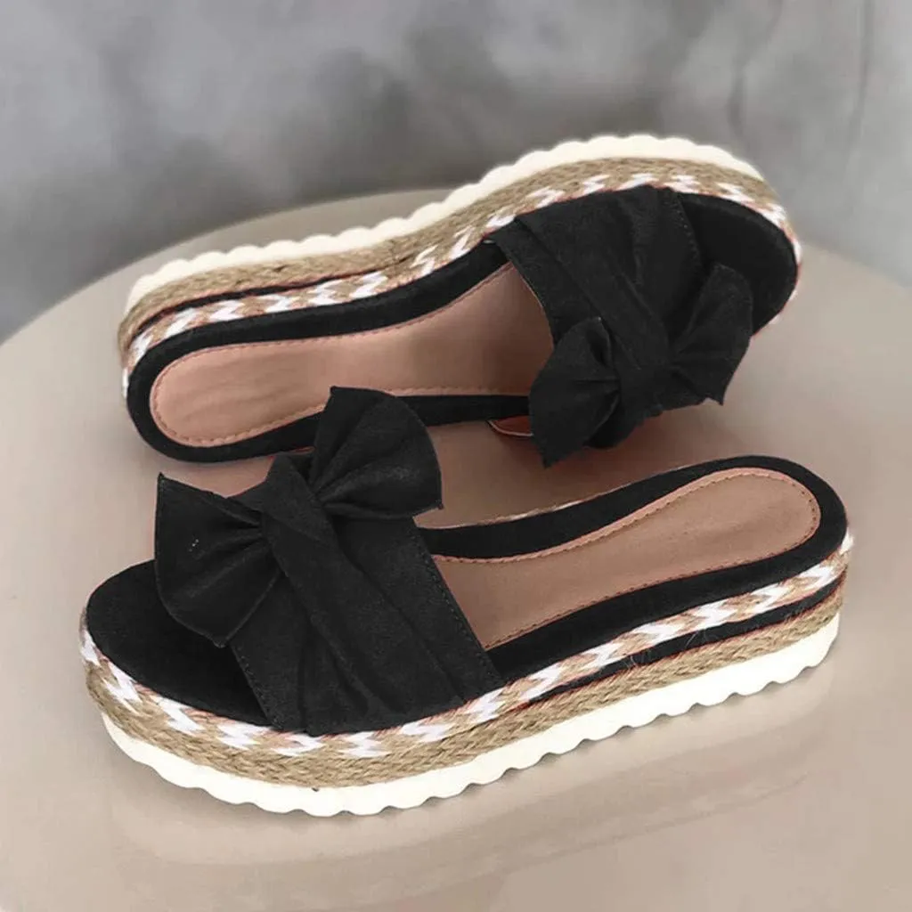 Eduavar Womens Wedge Sandals, Orthopedic Sandals for Women Bow Tie Sandals Slip On Espadrille Platform Sandals