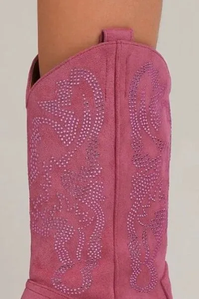 Elegant Rhinestone Point Toe Boots with Vibrant Pink Flair