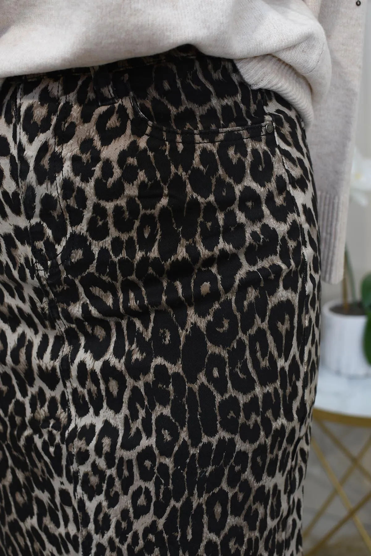 Estee Brown Leopard Print Midi Skirt With Split- A123