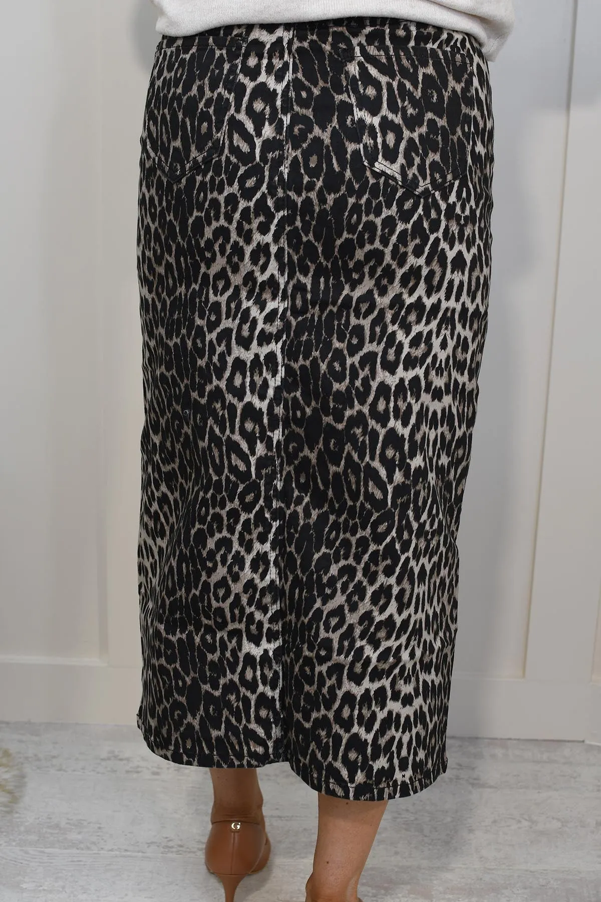 Estee Brown Leopard Print Midi Skirt With Split- A123