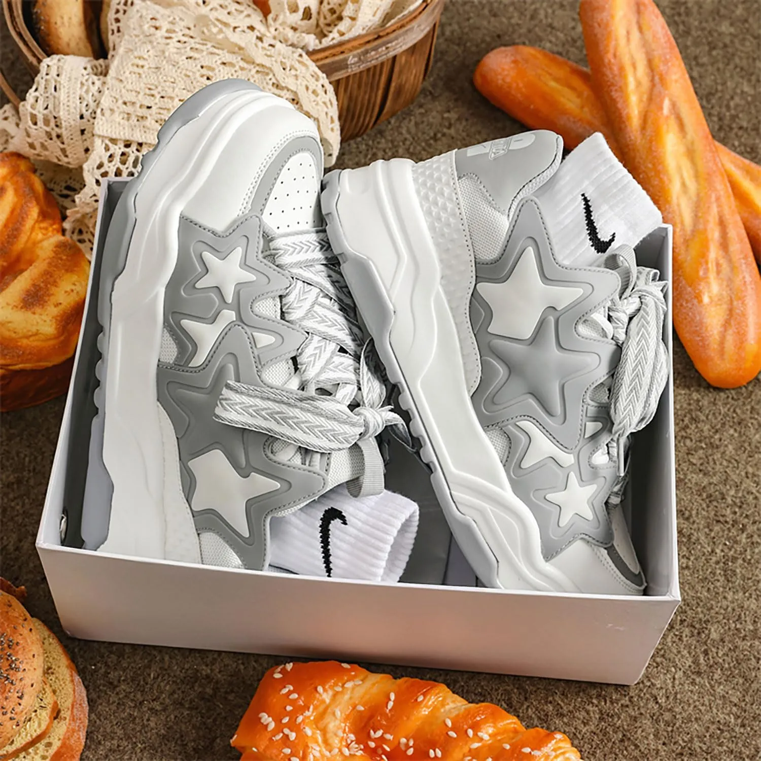 Fashion Womens Faux Leather Chunky Platform Sneakers Lightweight Breathable Height Increasing Unisex Casual Walking Tennis Running Shoes