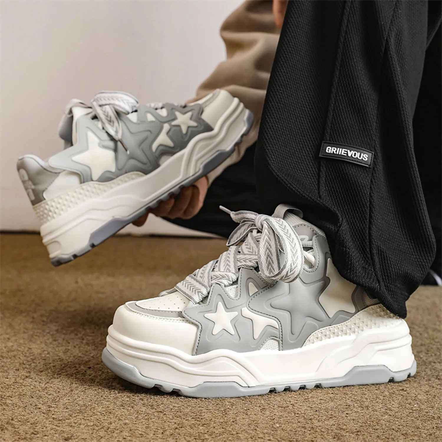 Fashion Womens Faux Leather Chunky Platform Sneakers Lightweight Breathable Height Increasing Unisex Casual Walking Tennis Running Shoes