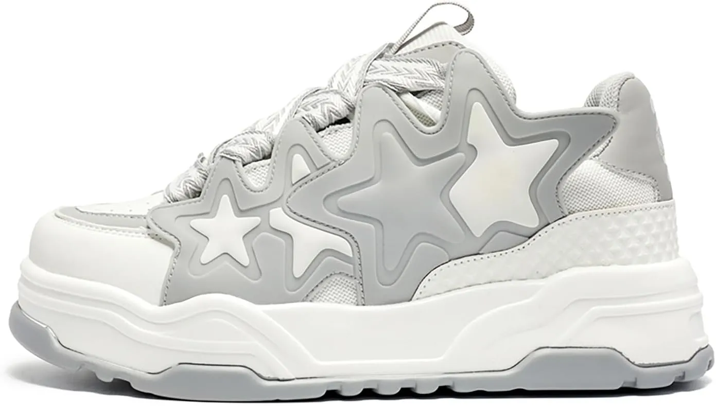 Fashion Womens Faux Leather Chunky Platform Sneakers Lightweight Breathable Height Increasing Unisex Casual Walking Tennis Running Shoes