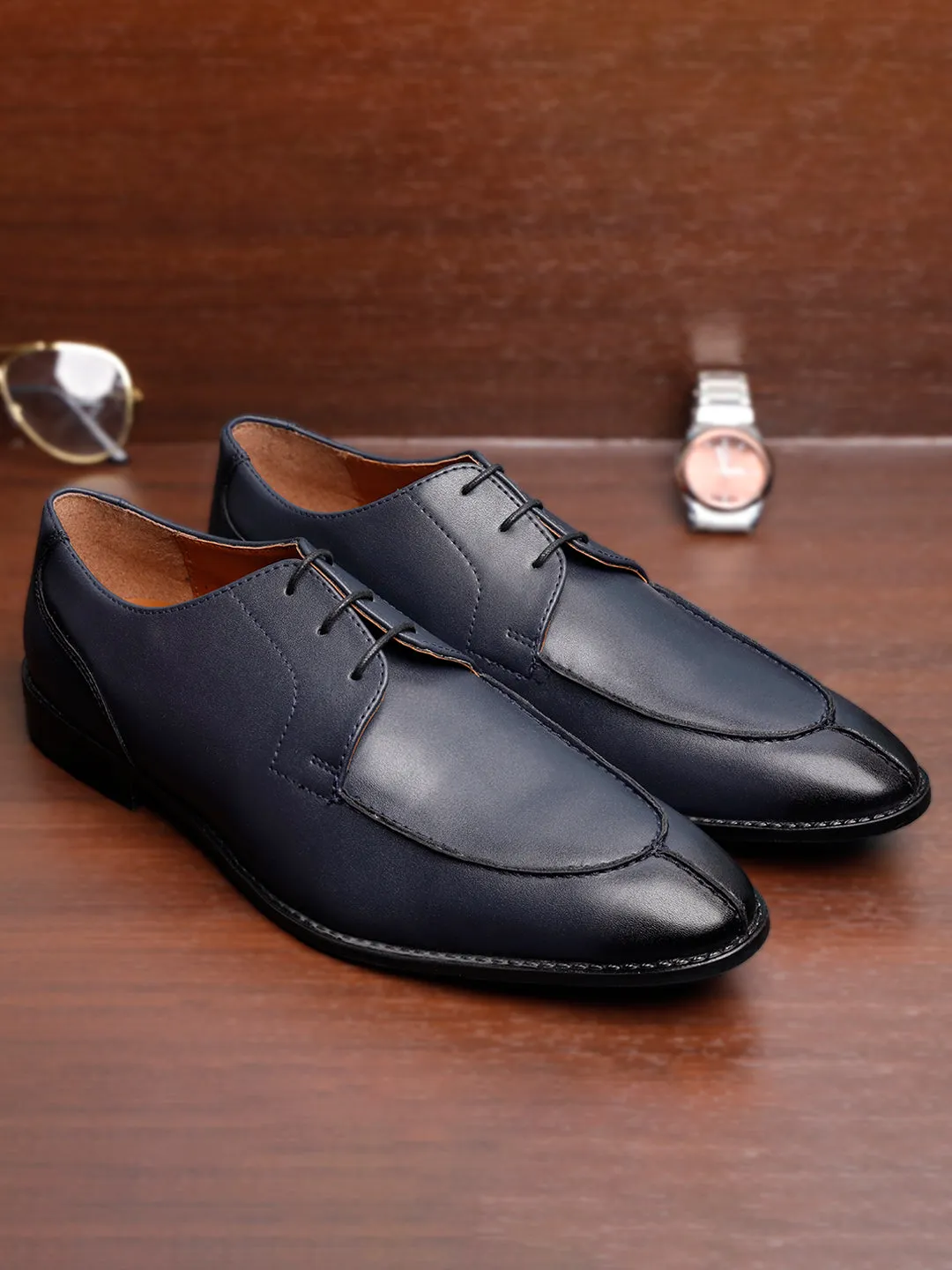 Federal Blue Handcrafted Derby Laceups Shoes
