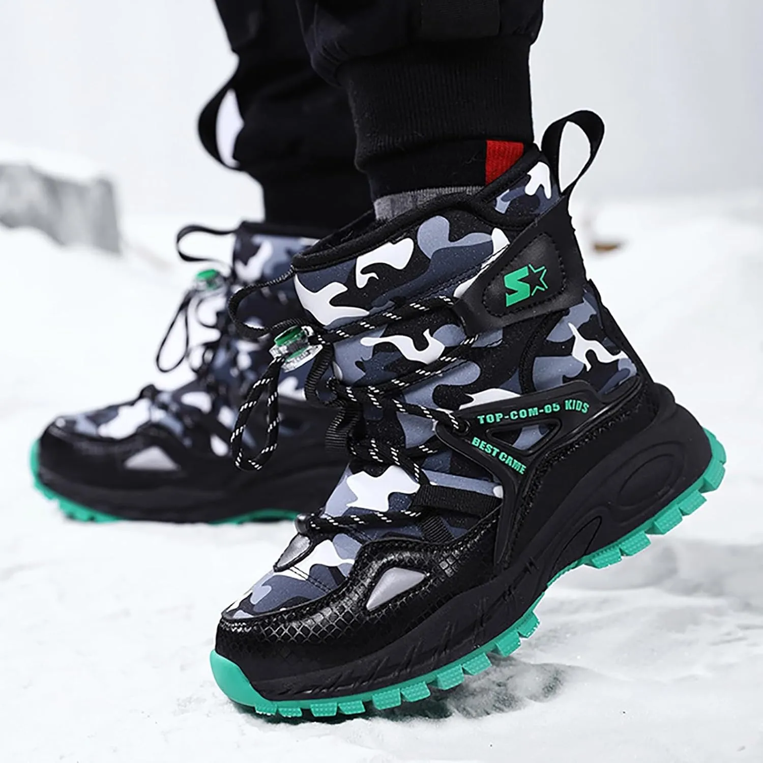 Girls Boys Winter Boots Waterproof Hiking Snow Boots Warm Fur Lined Outdoor Non-Slip Snow Boot for Little Kids