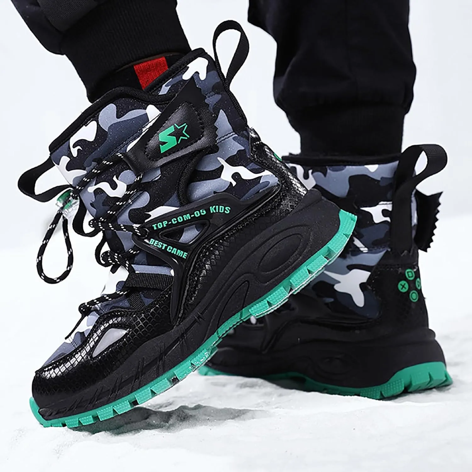 Girls Boys Winter Boots Waterproof Hiking Snow Boots Warm Fur Lined Outdoor Non-Slip Snow Boot for Little Kids
