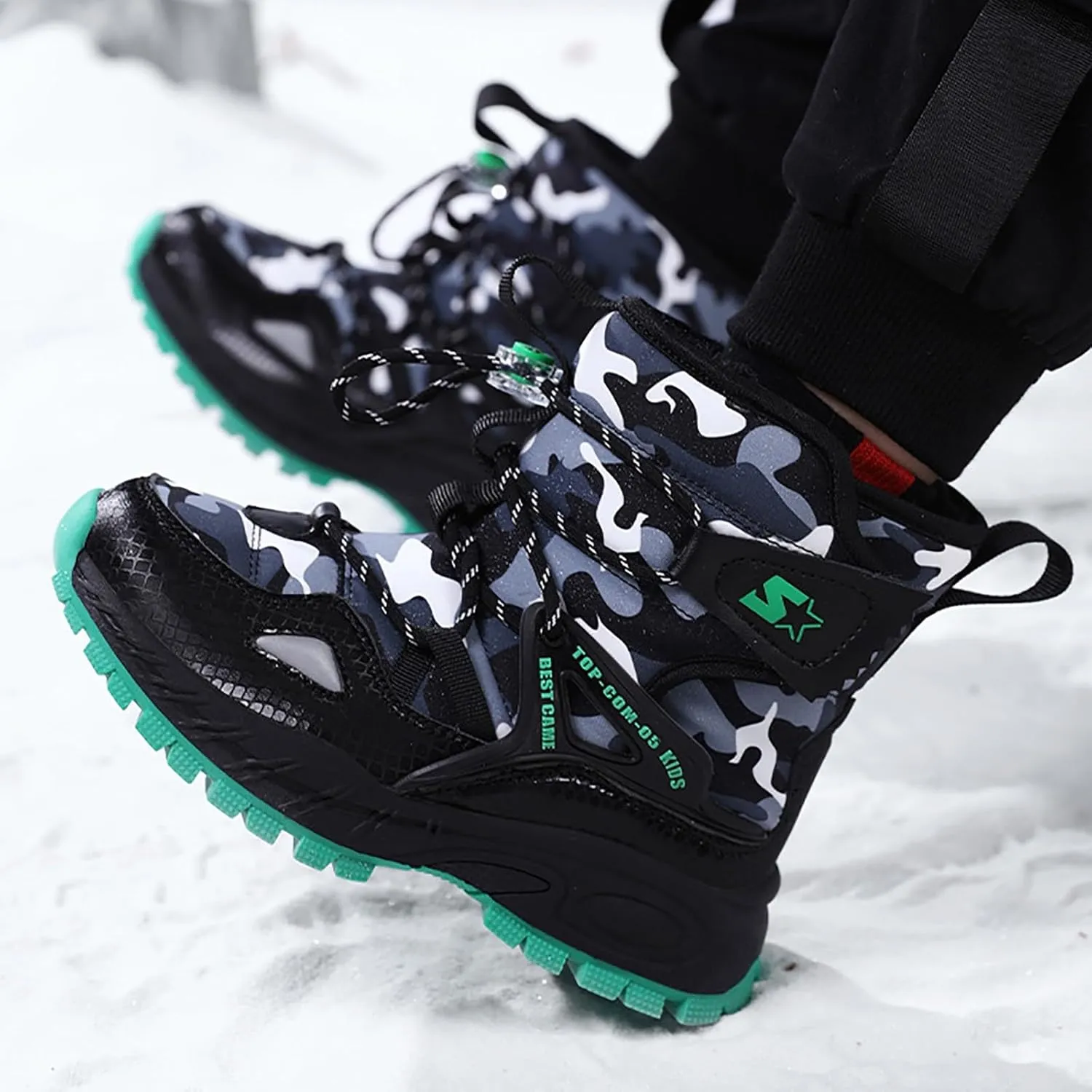 Girls Boys Winter Boots Waterproof Hiking Snow Boots Warm Fur Lined Outdoor Non-Slip Snow Boot for Little Kids