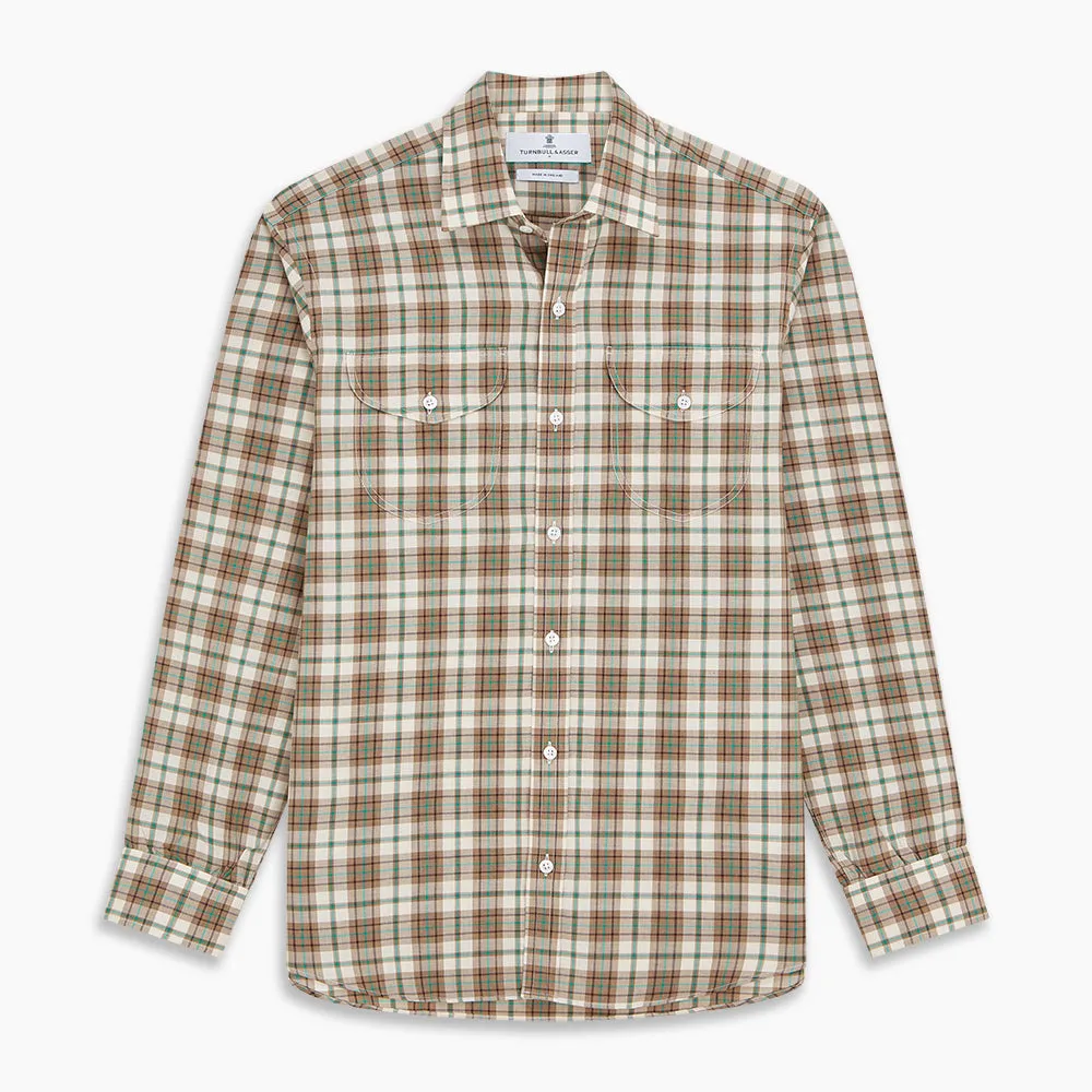 Green and Oatmeal Cotton Weekend Fit Langston Shirt