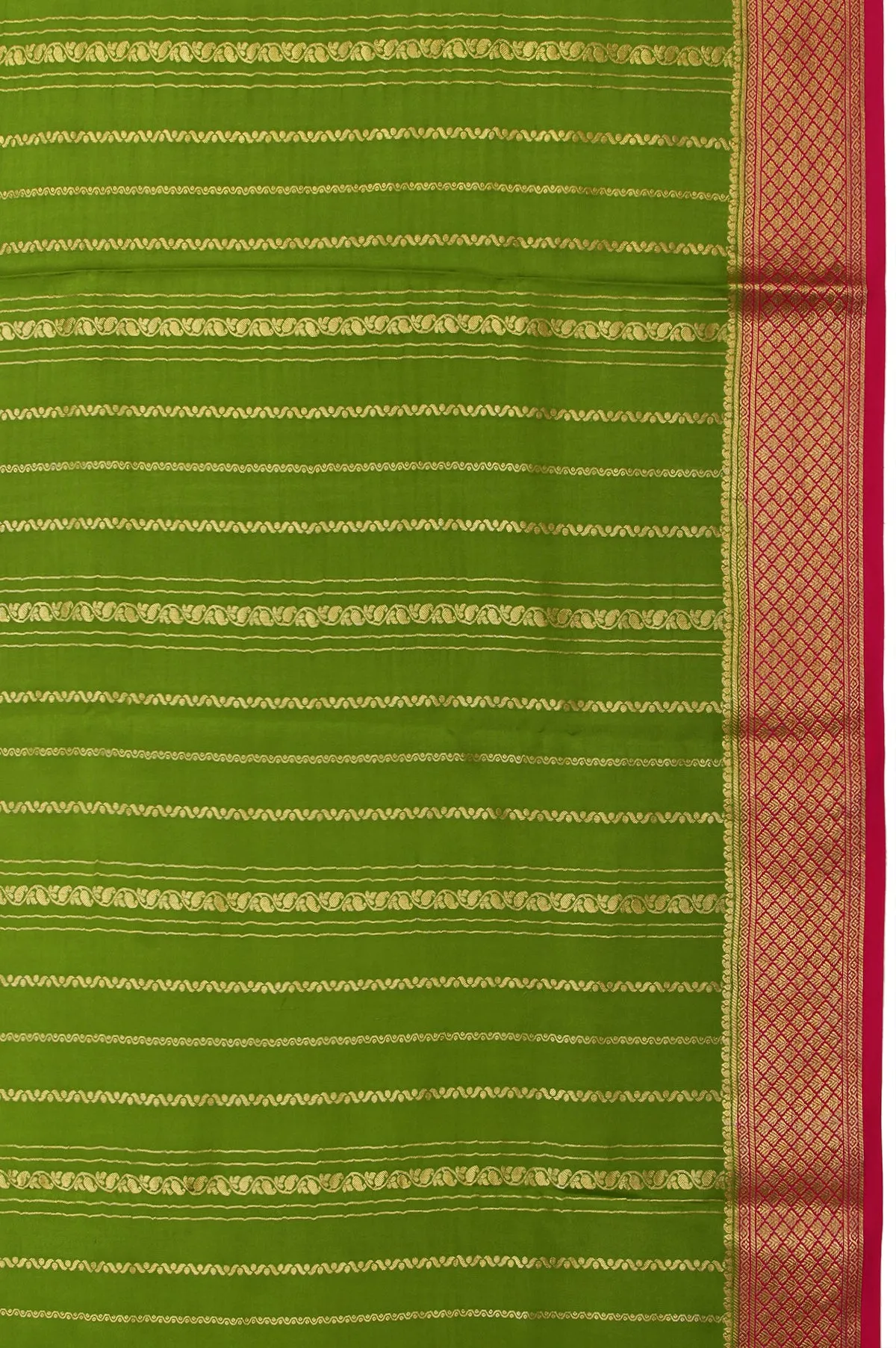 Green Mysore Silk Saree with Pink Gold Zari Stripes and Mango Buttas