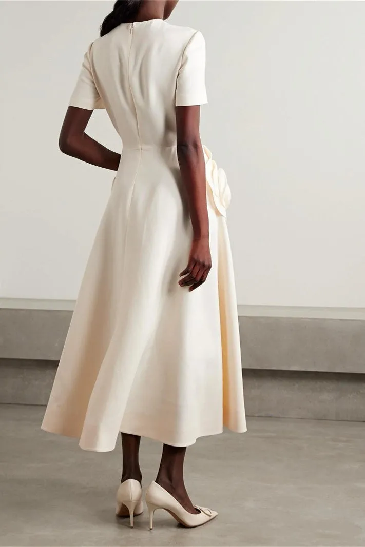 Jared Floral Appliqu Short Sleeves Midi Dress