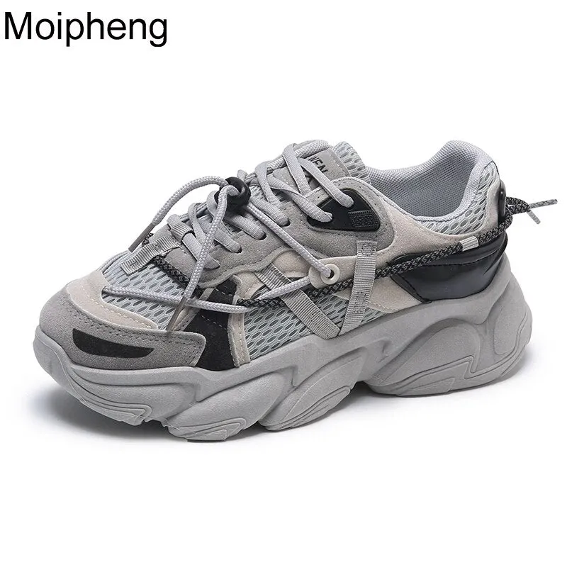 Joskaa  Sneakers Platform Women Shoes Breathable White Shoes Women Reflective Wedges Dad Shoes Casual Women Chunky Sneakers
