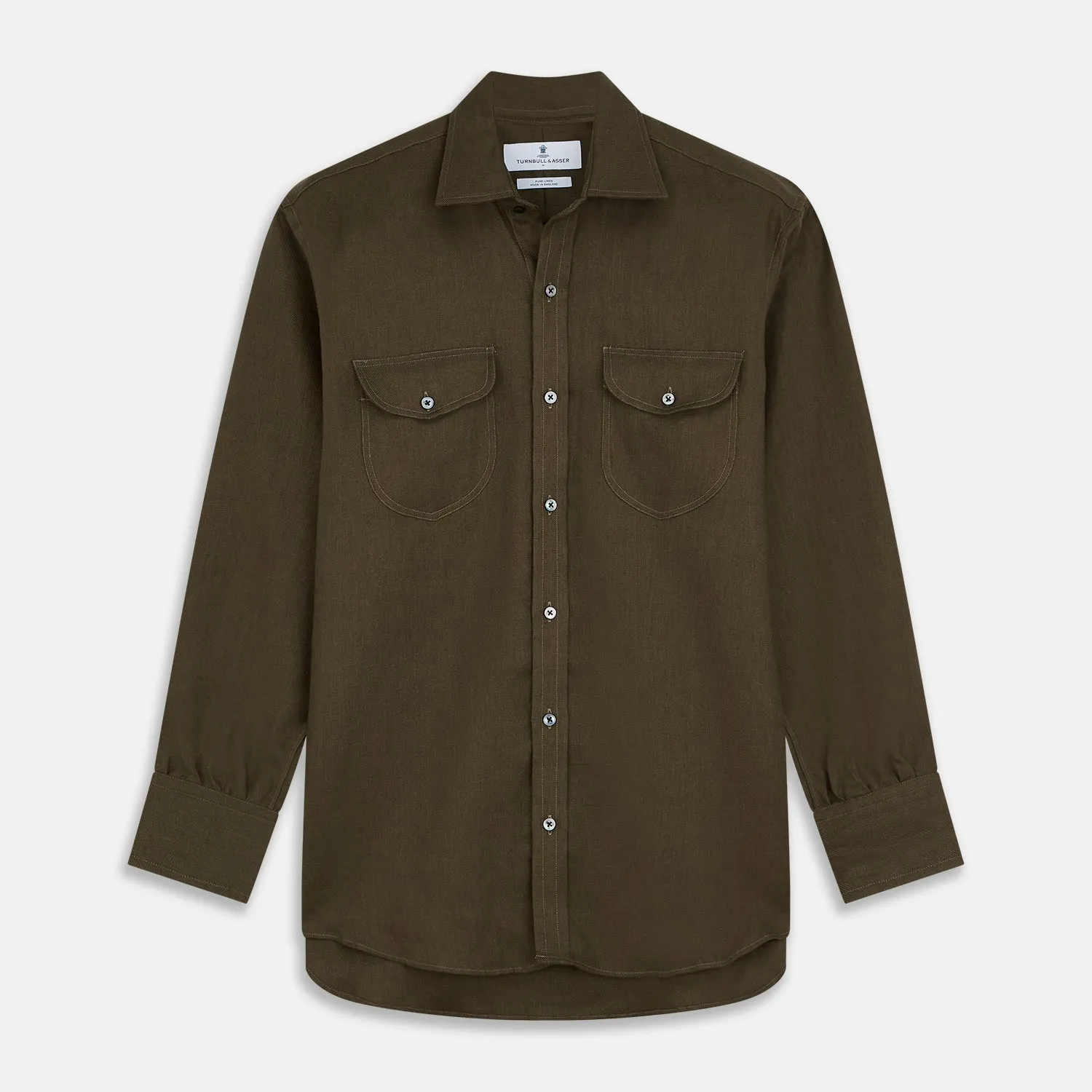 Khaki Green Linen Weekend Fit Langston Shirt