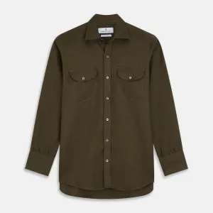 Khaki Green Linen Weekend Fit Langston Shirt