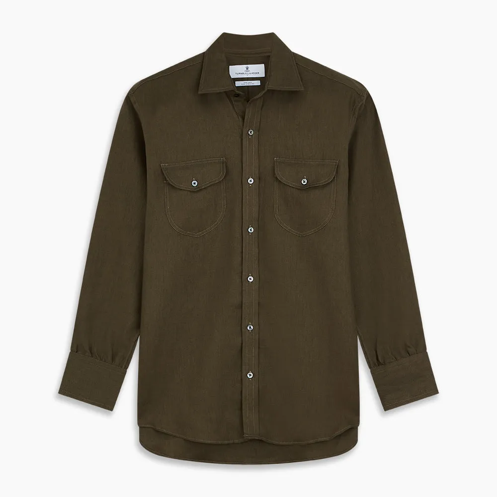 Khaki Green Linen Weekend Fit Langston Shirt