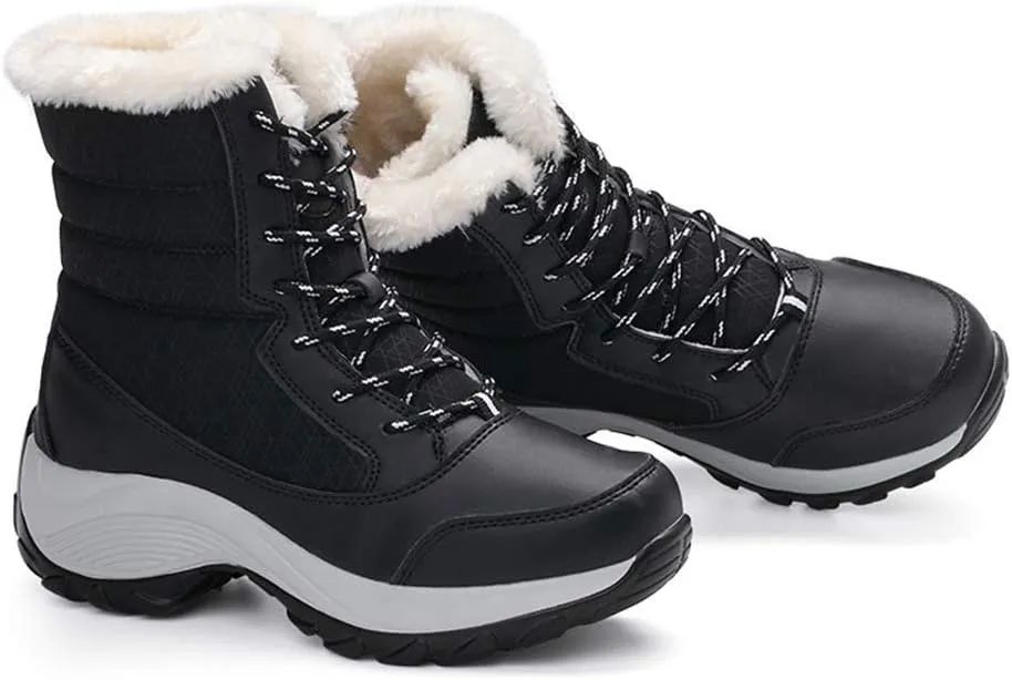 KISSOURBABY Women's Fur Lining Winter Boots Outdoor Waterproof Snow Boots