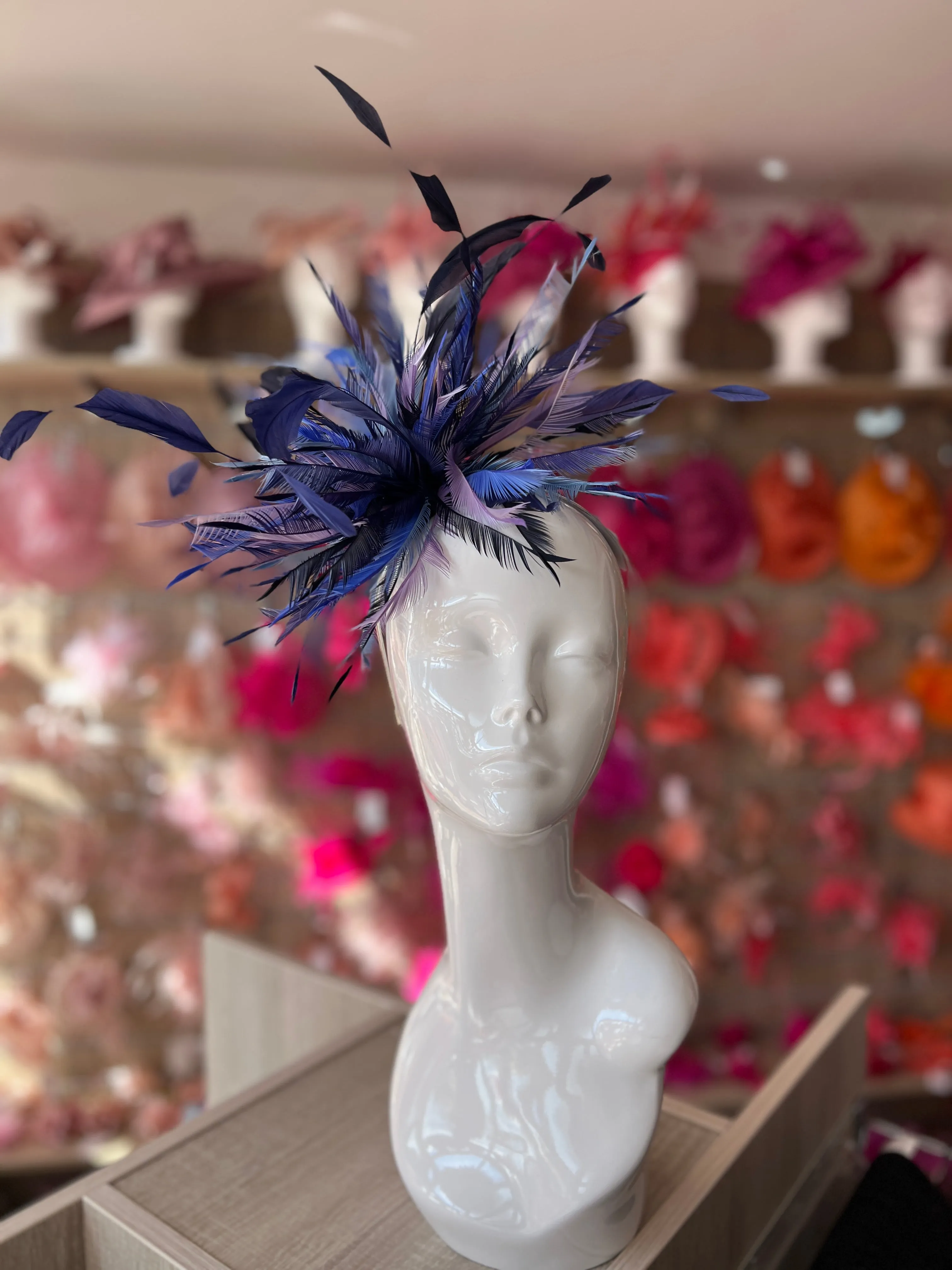Large All Feather Fascinator - Navy/Indigo/Mix
