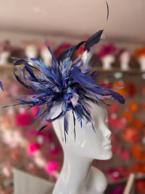 Large All Feather Fascinator - Navy/Indigo/Mix
