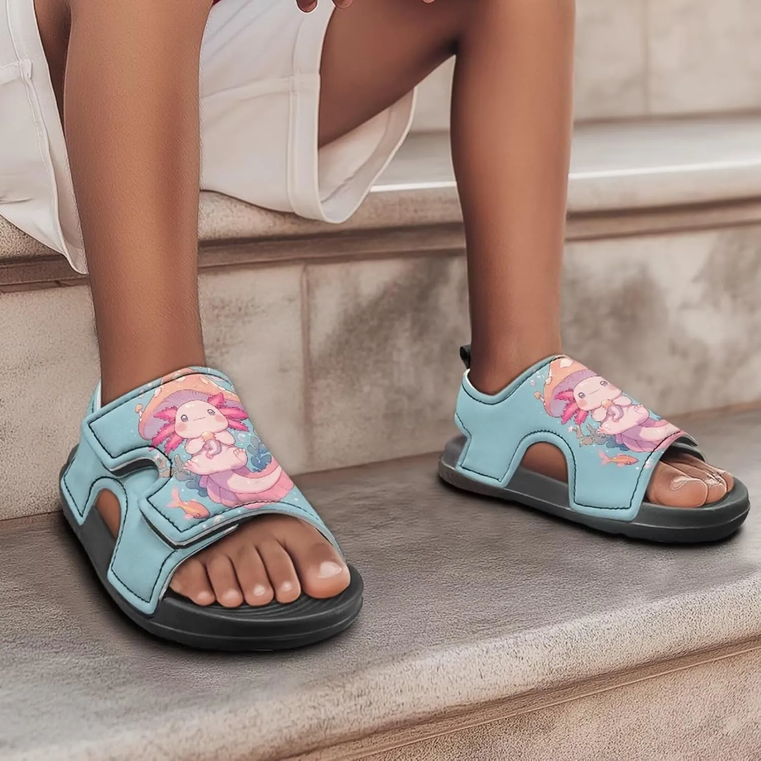 Little Girls Axolotl Star Sport Sandals Kids Toddler Causal Open Toe Outdoor Summer Shoes Hiking Water Sandals