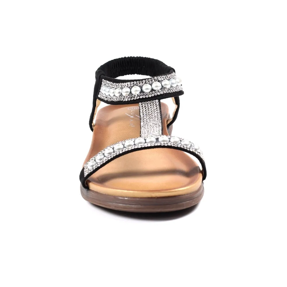 Lunar Women's JLH078 Tancy Pearl Detail Sandals Black