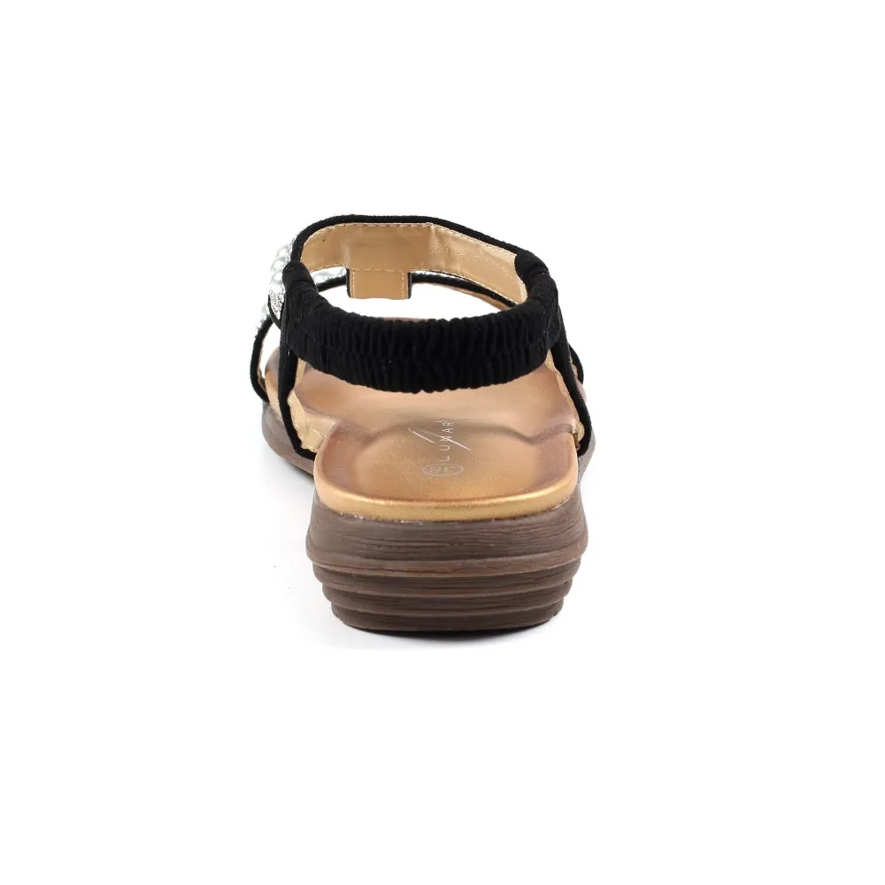 Lunar Women's JLH078 Tancy Pearl Detail Sandals Black