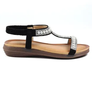Lunar Women's JLH078 Tancy Pearl Detail Sandals Black