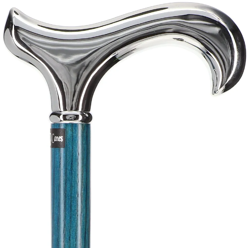 Luxury Blue Chrome Derby Cane - Stained Denim Ash Wood