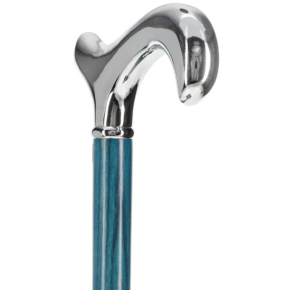 Luxury Blue Chrome Derby Cane - Stained Denim Ash Wood