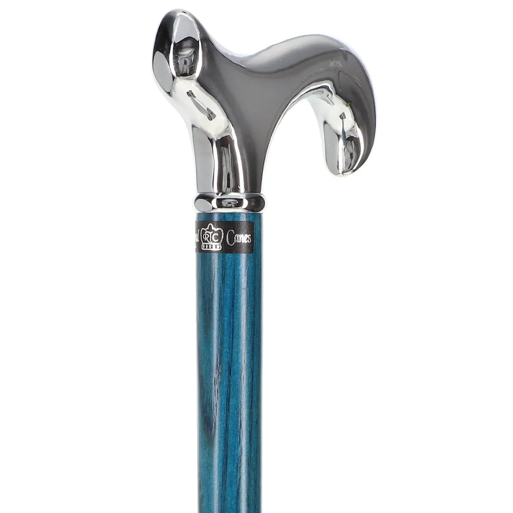 Luxury Blue Chrome Derby Cane - Stained Denim Ash Wood