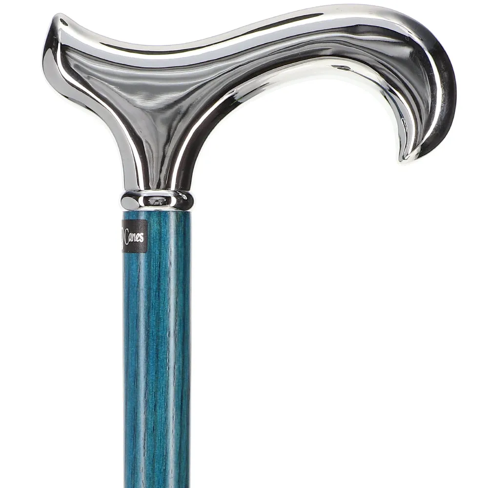 Luxury Blue Chrome Derby Cane - Stained Denim Ash Wood
