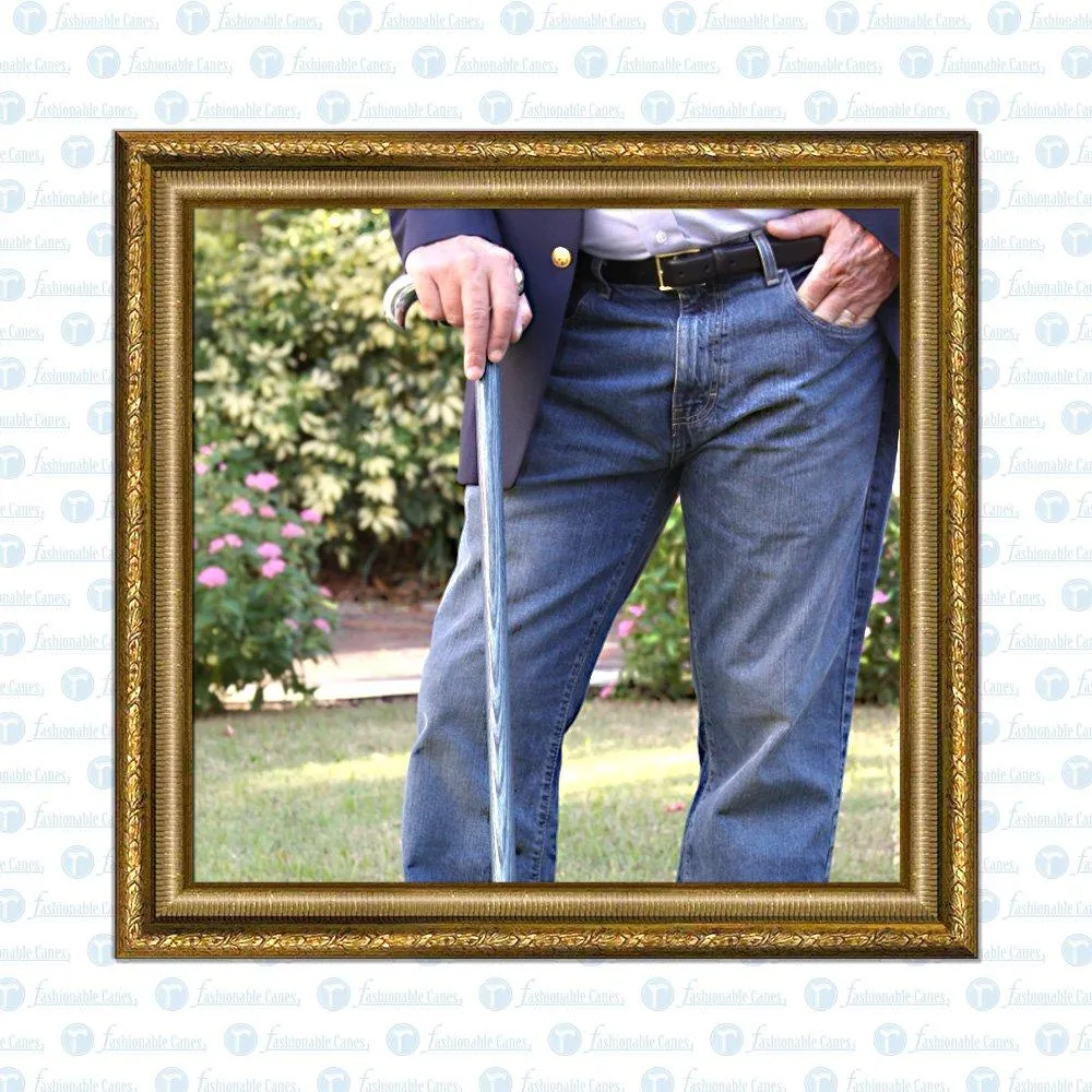 Luxury Blue Chrome Derby Cane - Stained Denim Ash Wood