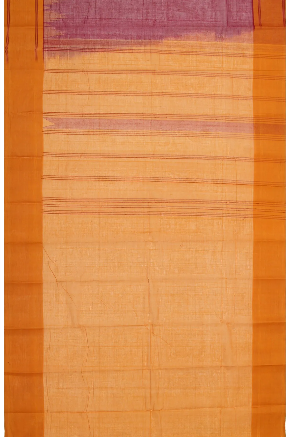 Maroon Kanchi Cotton Saree with Mustard Self Stripes and Temple Design