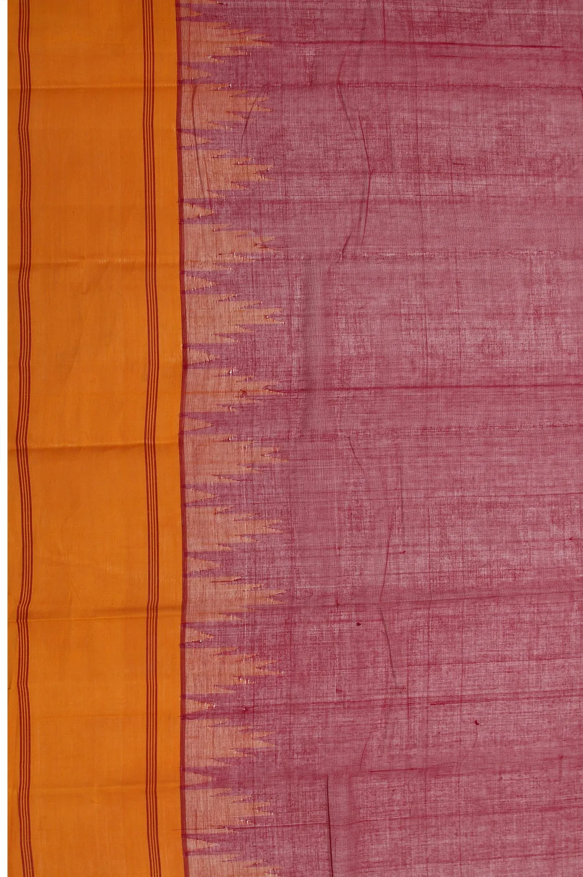 Maroon Kanchi Cotton Saree with Mustard Self Stripes and Temple Design